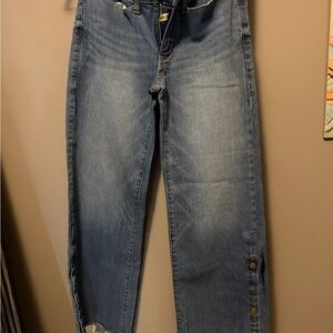 Light Wash Button-Side Straight Leg Jeans